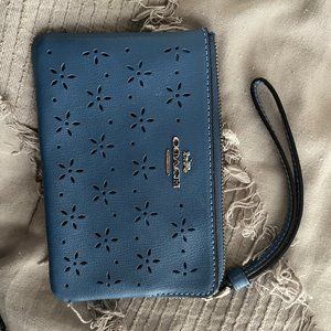 Coach Blue Perforated Leather Wristlet Wallet